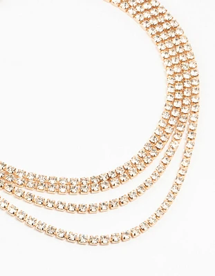 Gold Diamante Multi Row Necklace