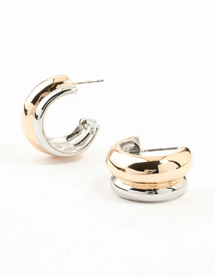 Mixed Metals Gold & Silver Small Ridged Hoop Earrings