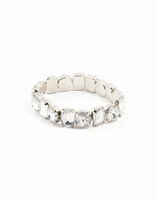 Silver Diamante Cluster Stretch Bracelet