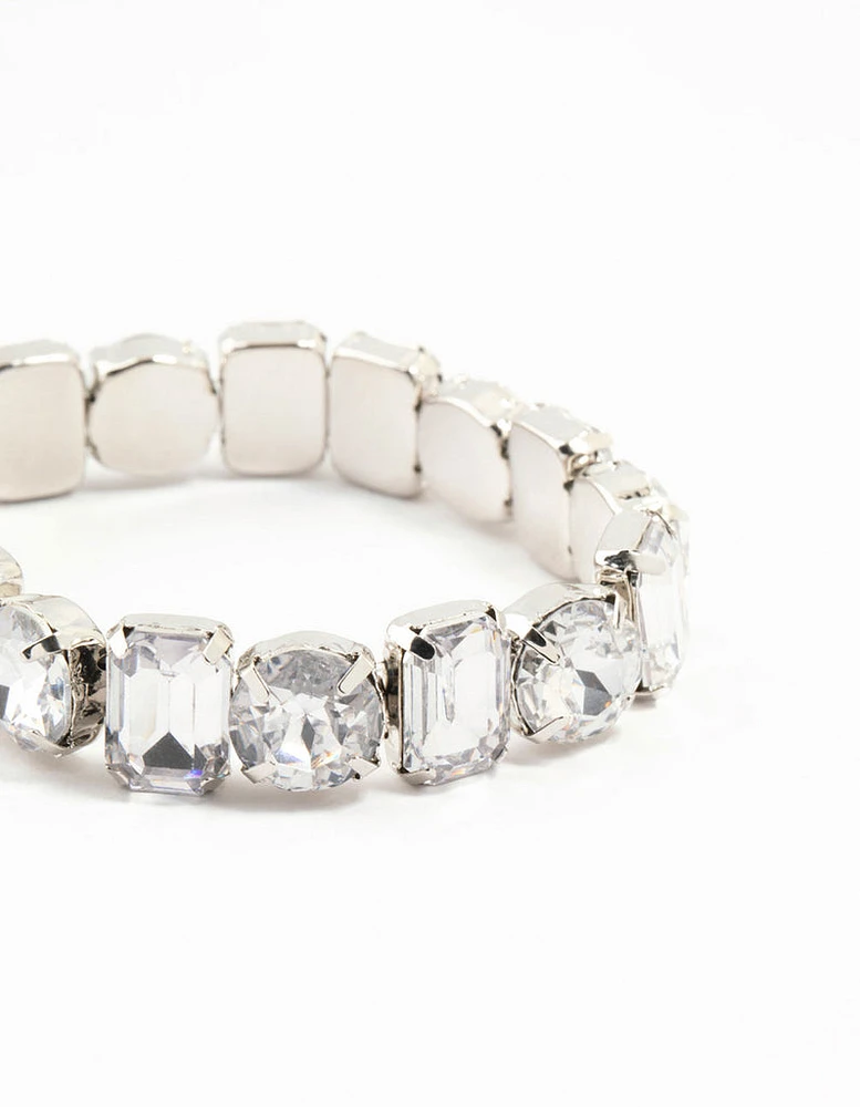 Rhodium Diamante Cluster Bracelet