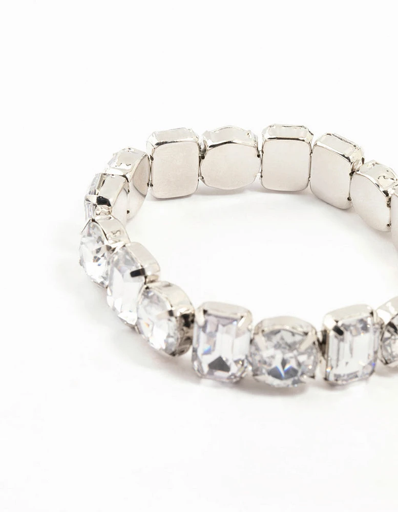 Rhodium Diamante Cluster Bracelet