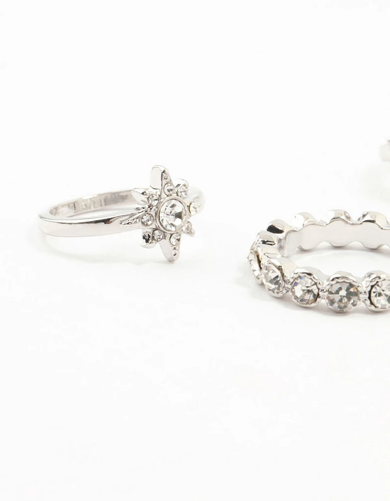 Silver Mixed Diamante Rings 5-Pack