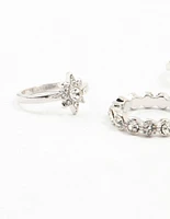 Silver Mixed Diamante Rings 5-Pack