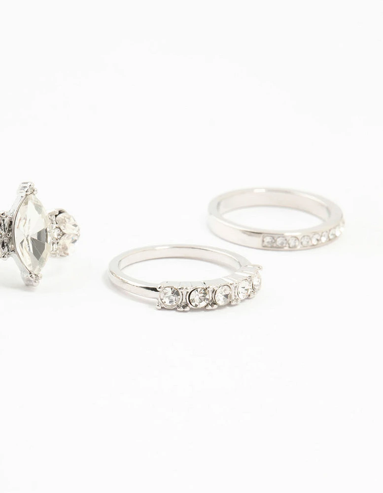 Silver Mixed Diamante Rings 5-Pack