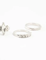 Silver Mixed Diamante Rings 5-Pack