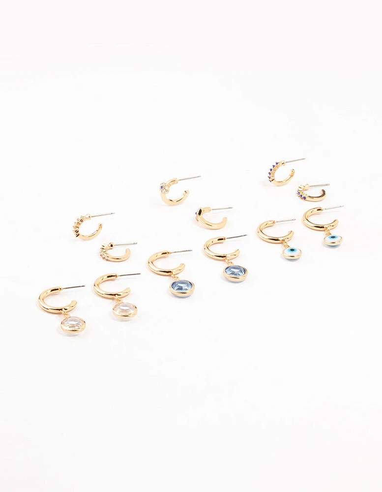 Gold Evil Eye Drop Hoop Earrings 6-Pack