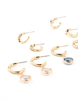 Gold Evil Eye Drop Hoop Earrings 6-Pack