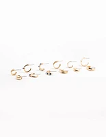 Gold Bezel Diamante Hoop Earrings 6-Pack