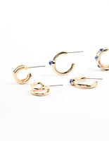 Gold Bezel Diamante Hoop Earrings 6-Pack