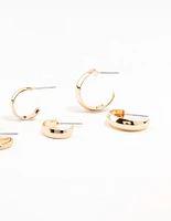 Gold Bezel Diamante Hoop Earrings 6-Pack