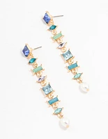 Gold & Blue Mixed Shape Square Drop Earrings