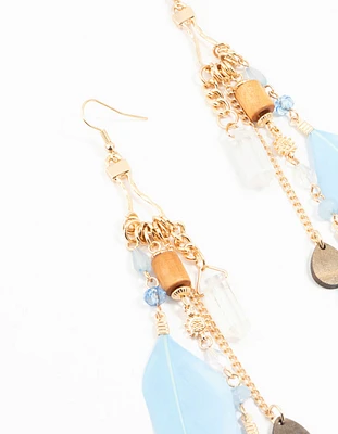 Gold Bug Shard Feather Chain Drop Earrings