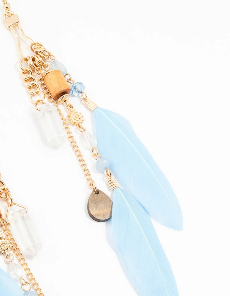 Gold Bug Shard Feather Chain Drop Earrings