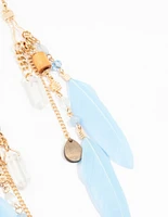 Gold Bug Shard Feather Chain Drop Earrings