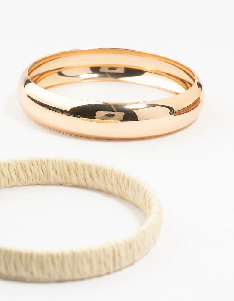 Gold Raffia & Wood Bangles 3-Pack