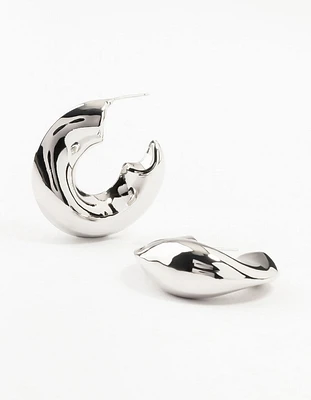 Silver Melted Wave Hoop Earrings