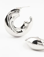 Rhodium Melted Wave Hoop Earrings