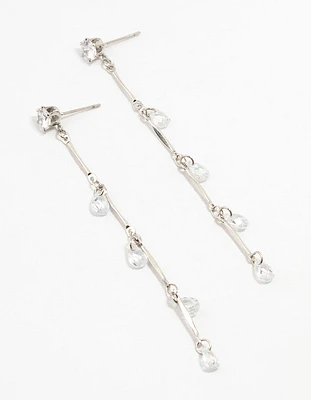 Rhodium Cubic Zirconia Droplet Drop Earrings