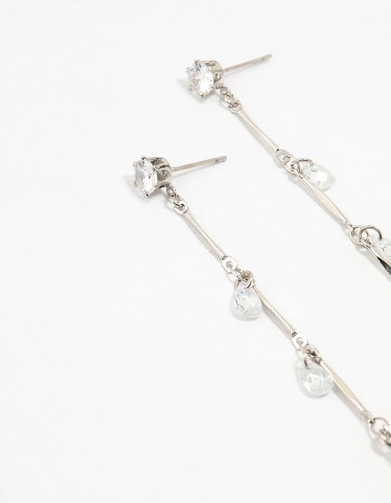 Rhodium Cubic Zirconia Droplet Drop Earrings