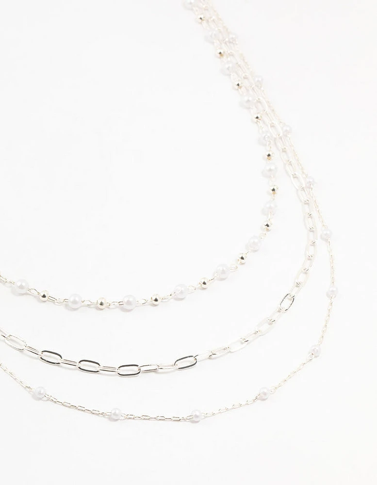 Silver Fine Station Pearl Necklace