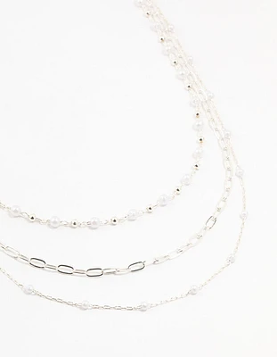 Silver Fine Station Pearl Necklace