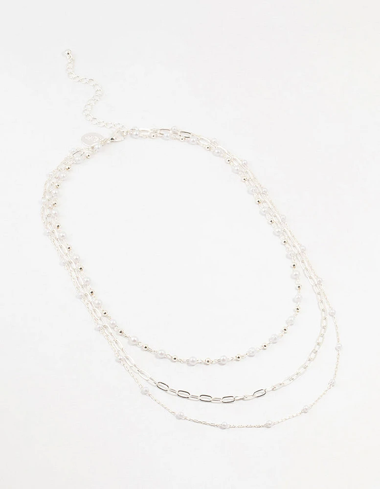 Silver Fine Station Pearl Necklace