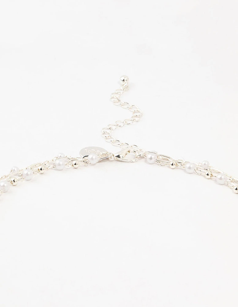 Silver Fine Station Pearl Necklace