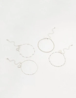 Silver Dainty Pearl Bracelets & Anklets Set