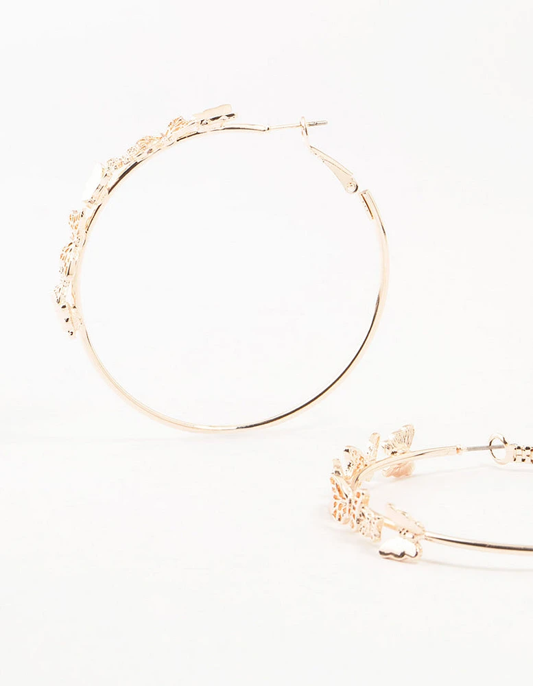 Rose Gold Mini Butterfly Hoop Earrings