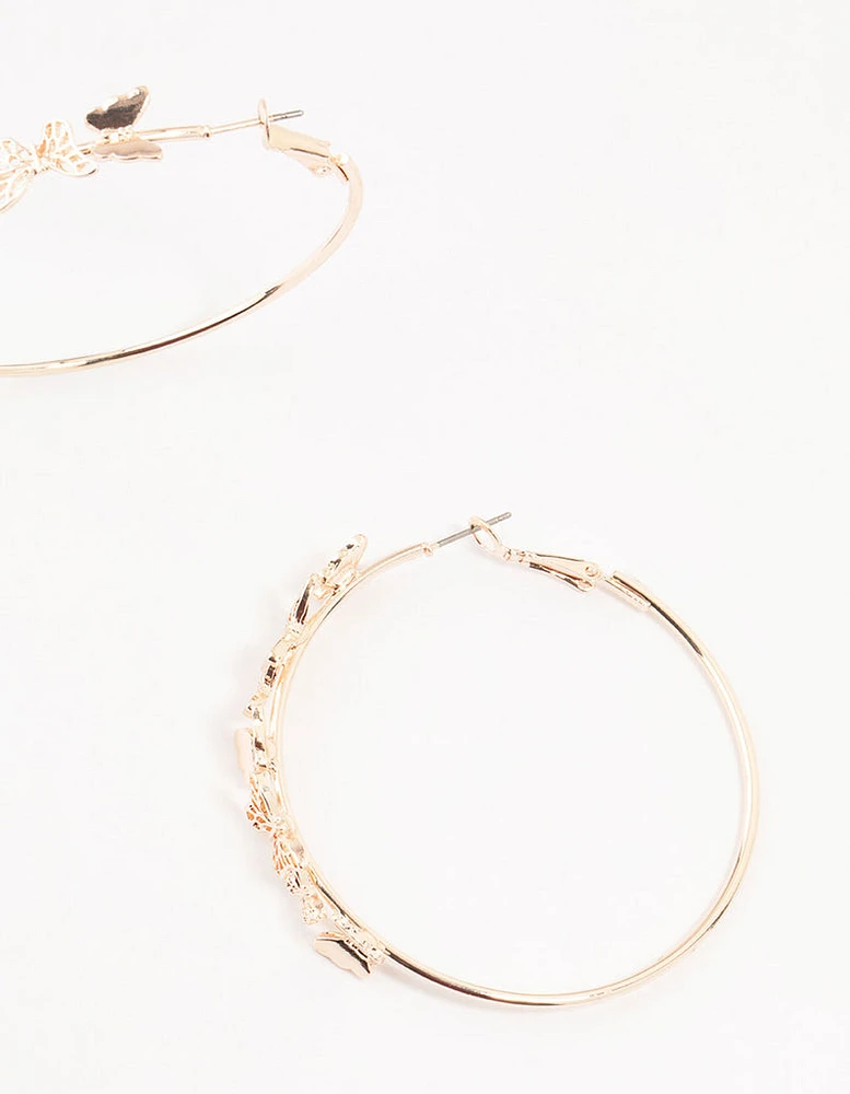 Rose Gold Mini Butterfly Hoop Earrings