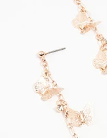 Rose Gold Butterfly Diamante Drop Earrings