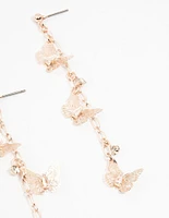 Rose Gold Butterfly Diamante Drop Earrings