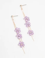 Rose Gold Purple Floating Flower Drop Earrings