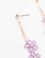 Rose Gold Purple Floating Flower Drop Earrings