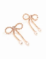 Rose Gold Diamante Bow Drop Earrings