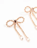 Rose Gold Diamante Bow Drop Earrings