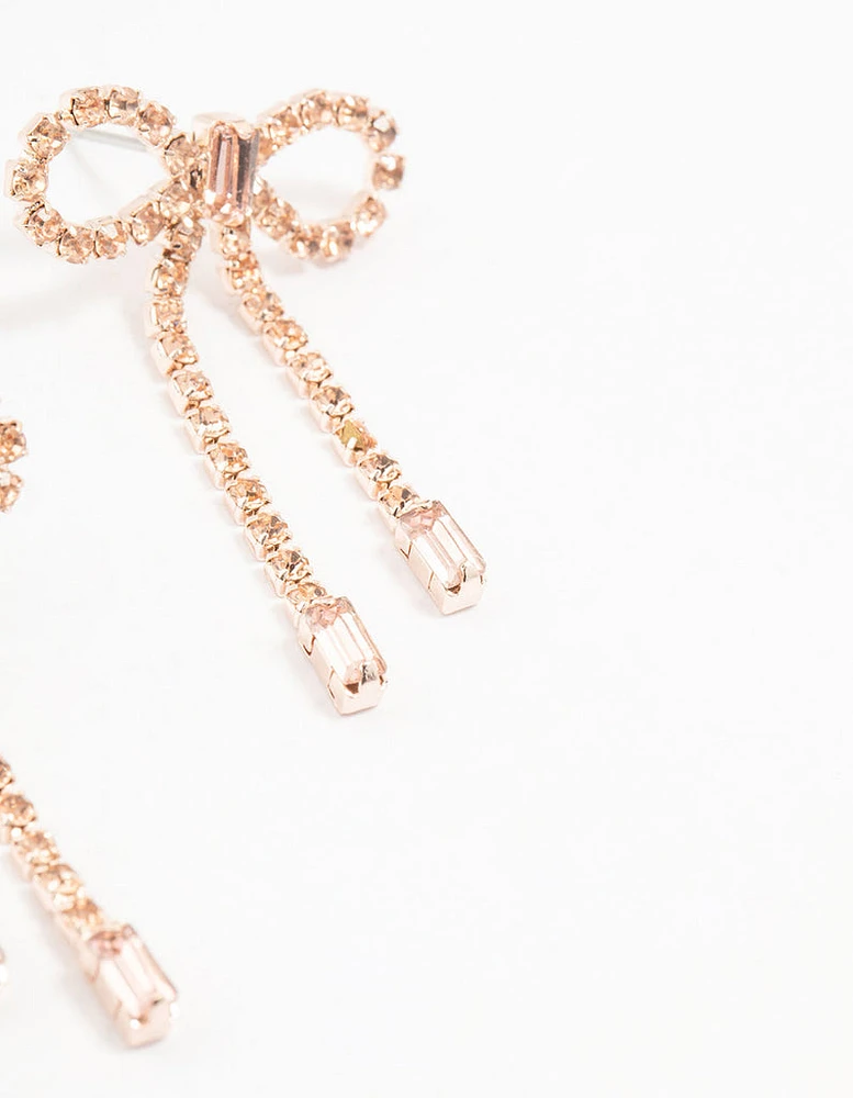 Rose Gold Diamante Bow Drop Earrings