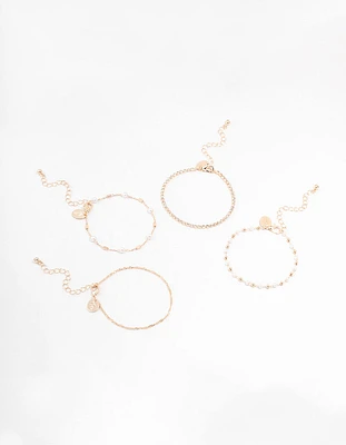 Rose Gold Dainty Pearl Bracelets & Anklets 4-Pack