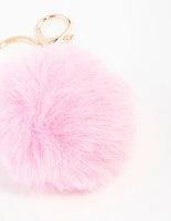 Pink Pom Pom Fabric Keychain