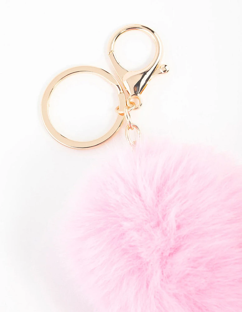 Pink Pom Pom Fabric Keychain