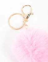 Pink Pom Pom Fabric Keychain