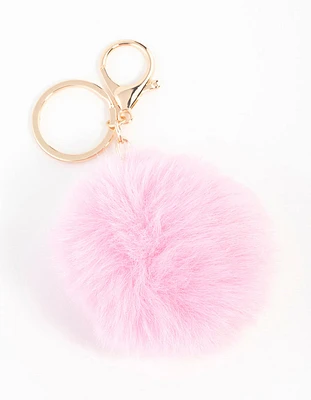 Pink Pom Pom Fabric Keychain