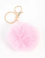 Pink Pom Pom Fabric Keychain