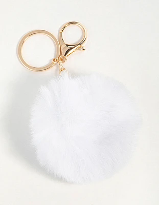 White Pom Pom Fabric Keychain