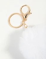 White Pom Pom Fabric Keychain