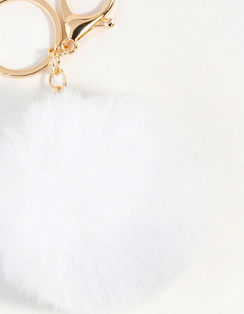 White Pom Pom Fabric Keychain