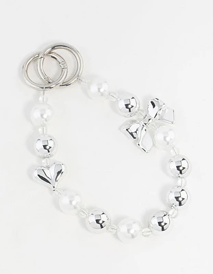 Plastic Bow & Pearl Heart Keychain