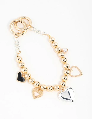 Mixed Metals Multiple Heart Charm Keychain