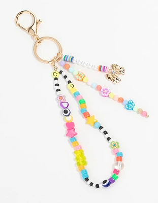 Rainbow Beaded & Gold Bow Keychain