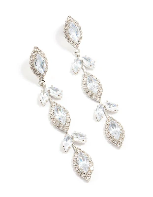 Silver Marquise Cubic Zirconia Leaf Drop Earrings